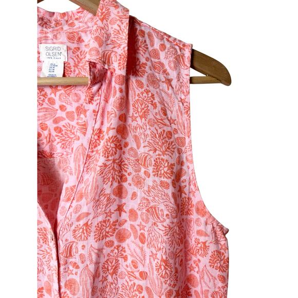 Sigrid Olsen Sleeveless Button-Up Peach / Pink Linen Dress Tunic Top Size M - Picture 5 of 6